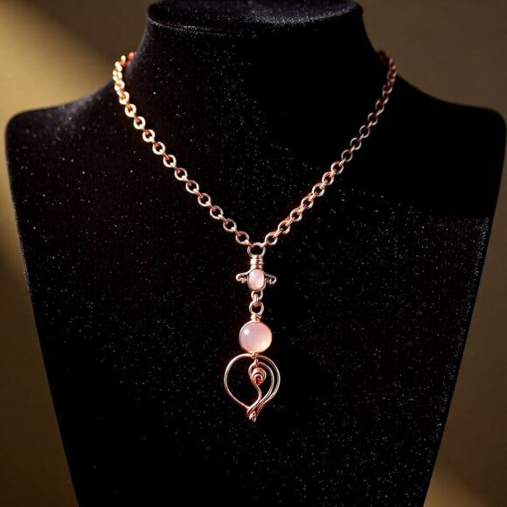 Rose Quartz Heart Necklace • Copper Wire Wrapped • Handmade Mother’s Day Gift